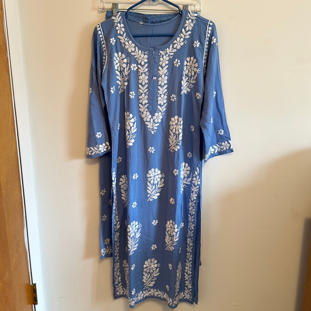 NEW Blue Handwork Kurta Set with elastic pant